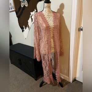 Polly & Esther Lace Kimono Robe - Dusty Pink